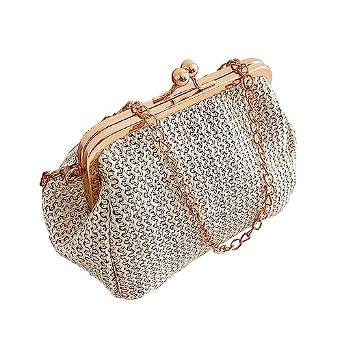 Hasp Damen Weben Handtaschen Strand Weibliche Rattan Geldbörse Werkzeug Gürtel Taschen (White, One Size) von Generisch