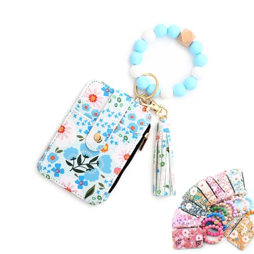 Hassignment/Researcheri Women's Boho Beaded Wallet, Women's Boho Style Keychain with Flower Pattern Wallet, Beaded Tassel (Dark Blue) von Generisch