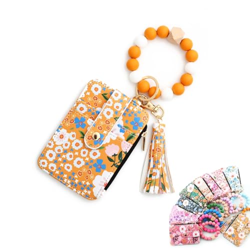 Hassignment/Researcheri Women's Boho Beaded Wallet, Women's Boho Style Keychain with Flower Pattern Wallet, Beaded Tassel (Yellow) von Generisch