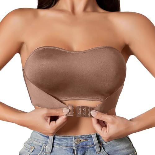 Hatme BH Trägerloser BH Push Up ohne Bügel Bandeau Top Damen Bralette mit Rutschfester Silikon Transparente Träger Nahtloser BH Tube Top Push-up von Generisch