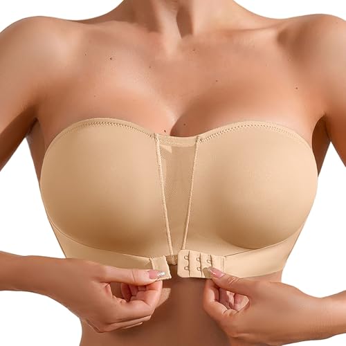 Hatme BH Trägerloser BH Push Up ohne Bügel Bandeau Top Damen Bralette mit Rutschfester Silikon Transparente Träger Nahtloser BH Tube Top Push-up von Generisch