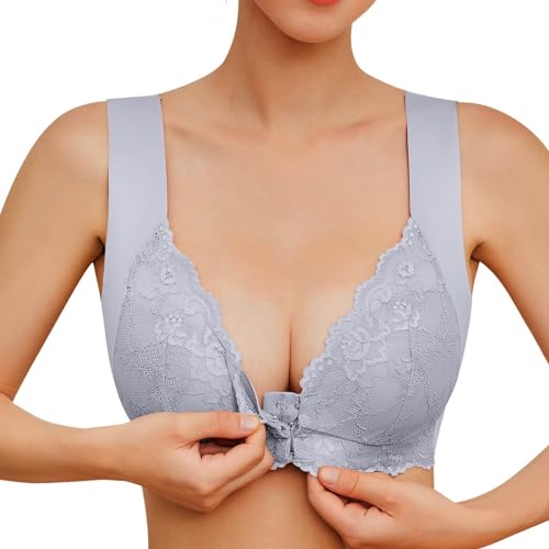 Hatme Haltungskorrektur BH, Vorderverschluss BH Damen Ohne Bügel Push Up BH Comfy Haltungskorrektur Rücken Seamless Atmungsaktiv Bralette Bustier mit Polster V-Ausschnitt Wireless Bra Große (Grey, L) Hatme Haltungskorrektur BH, Vorderverschluss BH Damen Ohne Bügel Push Up BH Comfy Haltungskorrektur Rücken Seamless Atmungsaktiv Bralette Bustier mit Polster V-Ausschnitt Wireless Bra Große (Grey, L) von Generisch