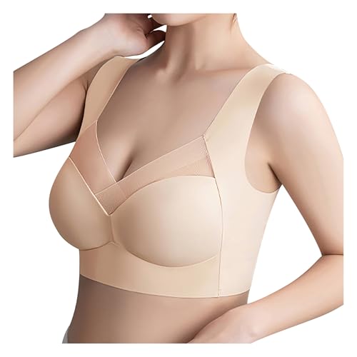 Generisch BH Damen Ohne Bügel Komfort Spitze Nahtloser Minimizer BH Starker Halt Klassischer Push up Soft Damen-BHS Baumwoll Atmungsaktiv Bralette Wohlfühl Bustiers Top Nvisible Support Bra Khaki XL von Generisch