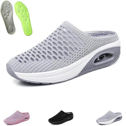 Hatme Orthopädische Hausschuhe, Slip On Clogs Mit Atmungsaktivem Mesh Und Luftpolster Fußgewölbeunterstützung Für Damen (Grau, Erwachsene, Damen, 35, Numerisch, EU Schuhgrößensystem, M) von Generisch
