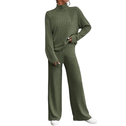 Hausanzug Damen Baumwolle 2 Teiler Strickpullover Und Strickhose Set Strickanzug Loungewear Elegant Lounge Strick Zweiteiler Hausanzug Baumwolle Große Größen Strick Set Damen Outfit Gerippt Homewear von Generisch