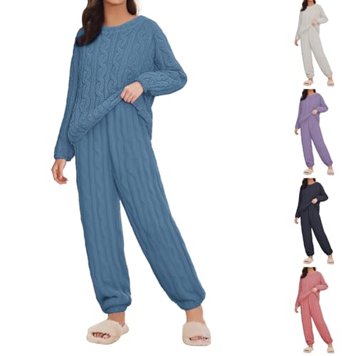 Hausanzug Damen Kuschelig Warm Winter Ohne Kapuze - Loungewear Damen Set Große Größen Flanell Fleece Kuschelanzug Zweiteiler Rundhalsausschnitt Schlafanzüge Freizeitanzug 2 Stück Pyjama Schlafanzug von Generisch