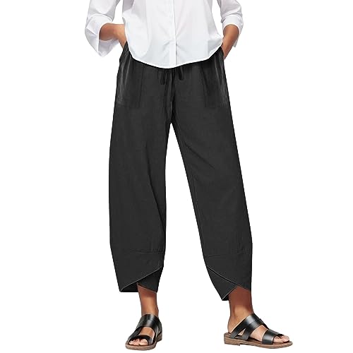 Haushose Damen Freizeithosen Lässig Hose Outdoor Jogginghose Elastisch Taille Weite Bein Freizeit Outdoorhose Lang Relaxhose Bequeme Mit Druck High Waist Freizeithose Baumwolle (Black, XL) von Generisch