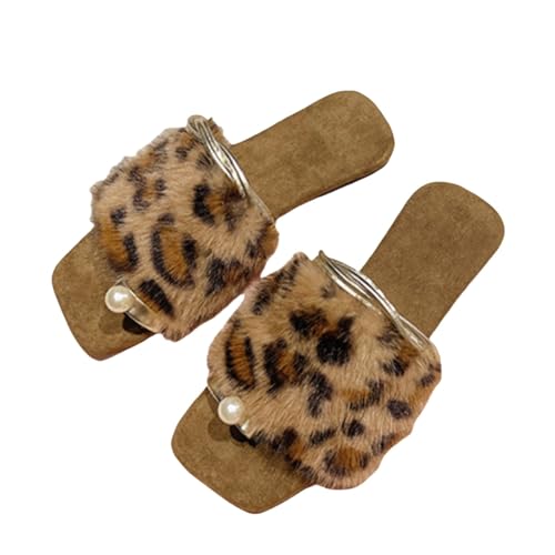 Hauspantoffeln Damen Leder Offen - Hausschuhe Damen Winter Warm Bequem Sandaletten Lässige Pantoffeln Modern Haushaltsschuhe Bodenschuhe Peeptoe Sandalette Leicht Flipflop Plüschhausschuhe von Generisch