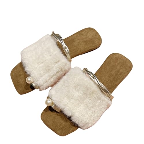 Hauspantoffeln Damen Leder Offen - Hausschuhe Damen Winter Warm Bequem Sandaletten Lässige Pantoffeln Modern Haushaltsschuhe Bodenschuhe Peeptoe Sandalette Leicht Flipflop Plüschhausschuhe von Generisch