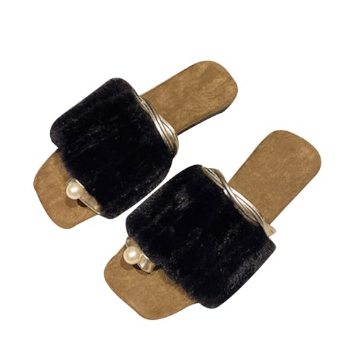 Hauspantoffeln Damen Leder Offen - Hausschuhe Damen Winter Warm Bequem Sandaletten Lässige Pantoffeln Modern Haushaltsschuhe Bodenschuhe Peeptoe Sandalette Leicht Flipflop Plüschhausschuhe von Generisch