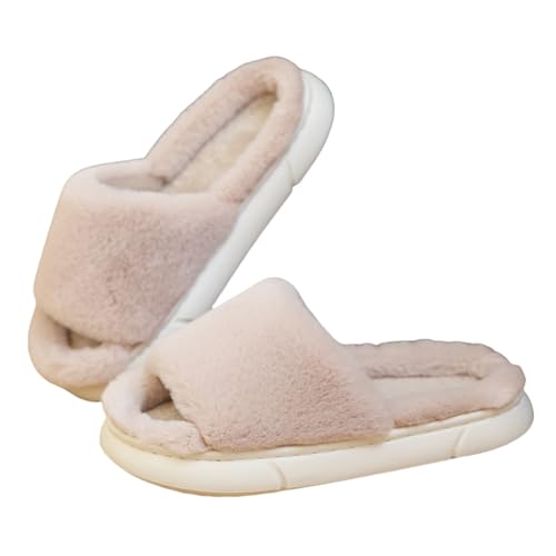 Hauspantoffeln Damen Plüsch - Pantoffeln Damen Winter Offen Offener Zeh Winterpantoffeln Bequem Heimschuhe Indoor Erwachsene Hausschuhe Dicke Sohle Hausschlappen Slippers Rutschfest Slides von Generisch