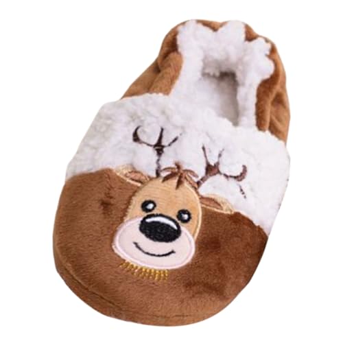 Hausschuhe 38 Mädchen Kinder Weihnachten Schlupfschuhe Pelzigen Flachen Hause Rutschfeste Winter Runde Zehe Halten Warm Cartoon Drucke Hausschuhe Schuhe Hausschuhe Baby 1 Jahr (Brown-4, 28.5 Toddler) von Generisch