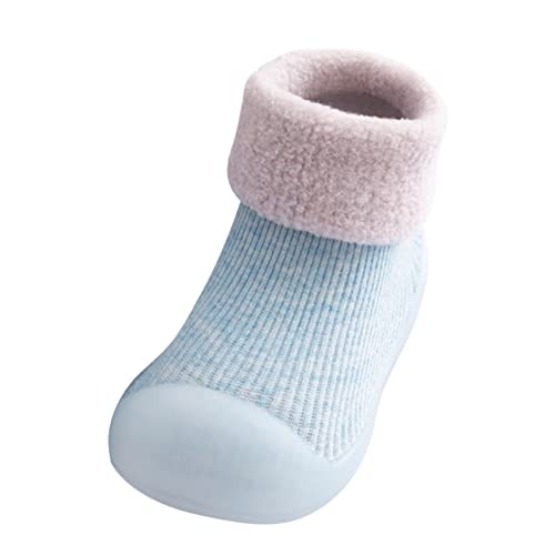 Hausschuhe Blau Warme gestrickte Babyschuhe Gummistrumpf Jungen Sohle Feste Socken Kleinkindschuhe Kinder weiche Babypflege Hausschuh Jungen 35 (A-Light Blue, 3-3.5 Years) von Generisch