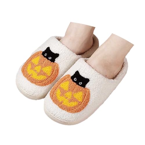 Hausschuhe Damen, Halloween Hausschuhe Damen Herren Winter Slippers Plüsch Gefüttert Pantoffeln Funny Print DamenhausschuheWeiche Filzhausschuhe Warme Winterhausschuhe von Generisch