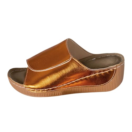 Hausschuhe Damen, Orthopädische Pantoletten Damen Glitte Arch Support Sommer Bequem Keilsandalen Leder Platform Sandals Bequem Slip On Sandalen Peep Toe Freizeitsandalen Fischmaul Pantoffeln 1 von Generisch