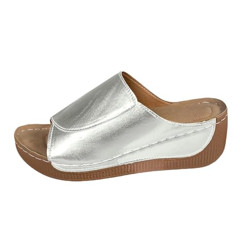 Hausschuhe Damen, Orthopädische Pantoletten Damen Glitte Arch Support Sommer Bequem Keilsandalen Leder Platform Sandals Bequem Slip On Sandalen Peep Toe Freizeitsandalen Fischmaul Pantoffeln 1 von Generisch