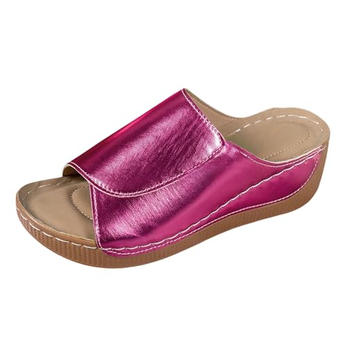 Hausschuhe Damen, Orthopädische Pantoletten Damen Glitte Arch Support Sommer Bequem Keilsandalen Leder Platform Sandals Bequem Slip On Sandalen Peep Toe Freizeitsandalen Fischmaul Pantoffeln von Generisch