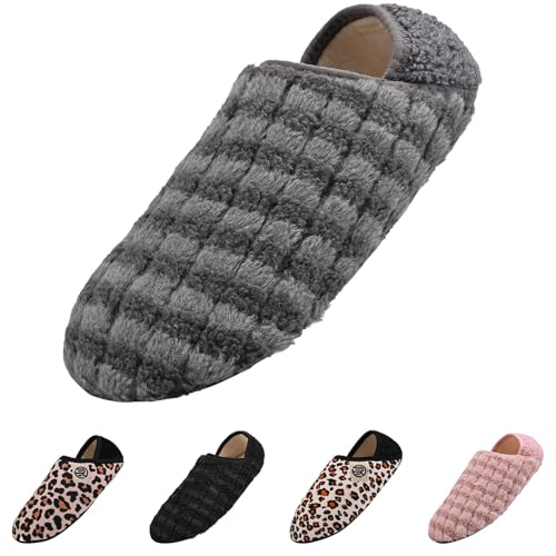 Hausschuhe Damen, Unisex Fuzzy Hausschuhe Herren, Warm Bequem Slipper Socken Geschlossene Rückseite Haussocken Leicht Flauschiges Futter Rutschfeste Pantoffeln Für Drinnen Und Draußen von Generisch