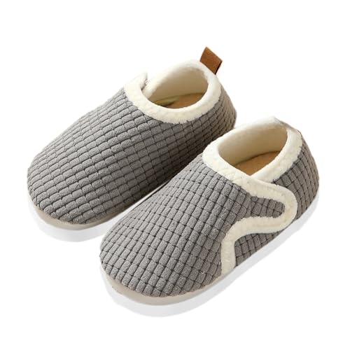 Hausschuhe Damen/Kinder Modische süße Herbst- und Winter-Hausschuhe für Jungen und Mädchen, flacher Boden, leicht, weich und bequem, warm, einfarbig, Cartoon-Tierform Pantoffeln (Grey, 24 Toddler) von Generisch
