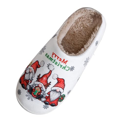 Hausschuhe Damen/Kinder Paare Männer Frauen Weihnachten Slip On Pelzigen Flache Hause Winter Runde Zehe Halten Warm Cartoon Drucke Hausschuhe Schuhe Damen Sommer Schuhe 39 (White, 45) von Generisch