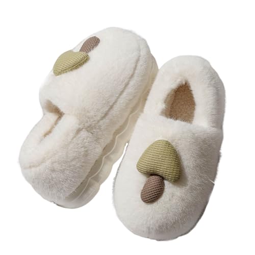 Hausschuhe Damen/Kinder Winter Hausschuhe für Damen Herren, Memory Foam, Retro, weicher Plüsch, warme Schlupfschuhe, Weihnachtspantoffeln, süß, kariert, Senioren Schuhe Mit Klettverschluss (White, 37) von Generisch