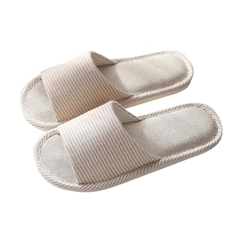 Hausschuhe Damen Baumwolle, Pantoffeln Damen Leinen Slipper Casual Weiches Pantoletten Innenbereich Haushaltsschuhe Flache Slippers Anti-Rutsch Gästehausschuhe Weichen Sohlen Slides Schlappen von Generisch