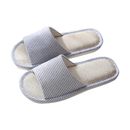 Hausschuhe Damen Baumwolle, Pantoffeln Damen Leinen Slipper Casual Weiches Pantoletten Innenbereich Haushaltsschuhe Flache Slippers Anti-Rutsch Gästehausschuhe Weichen Sohlen Slides Schlappen von Generisch