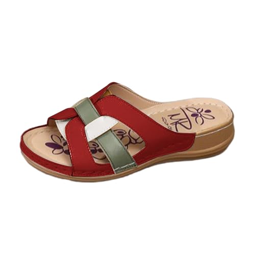 Hausschuhe Damen Bequeme Ergonomische Offener Zehen Leder Leichte Pantoletten Ultra-Bequeme Slingback Sandaletten Rutschfeste Flipflop Bequem Sandaletten von Generisch