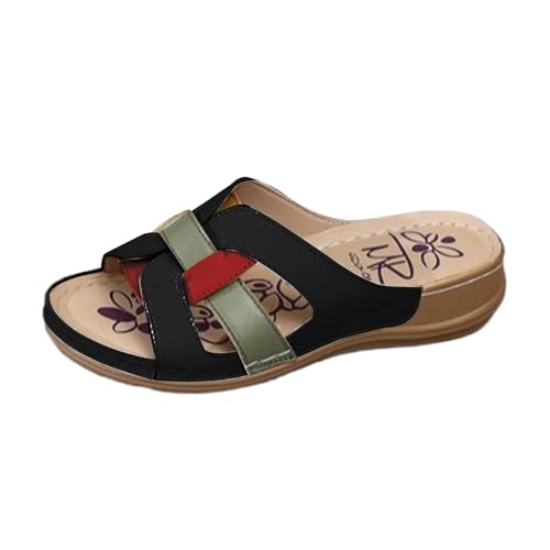 Hausschuhe Damen Bequeme Ergonomische Offener Zehen Leder Leichte Pantoletten Ultra-Bequeme Slingback Sandaletten Rutschfeste Flipflop Bequem Sandaletten von Generisch