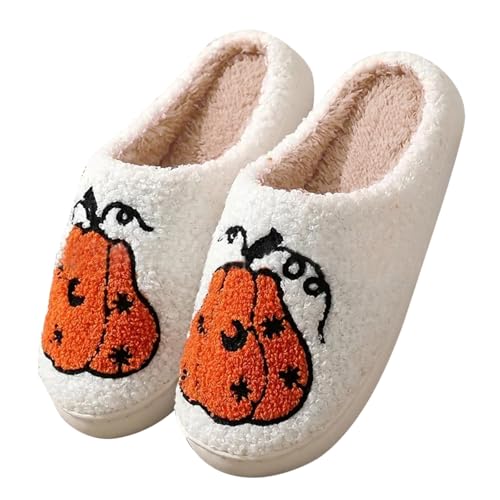 Hausschuhe-Damen Filz Feste Sohle Winter Hausschuhe Damen Warm Lustig Winterhausschuhe Gefütterte Plüschhausschuhe Weiche Kuschelhausschuhe Thermo Halloween Pantoffeln Witzige Kürbis pantoffeln Cute von Generisch