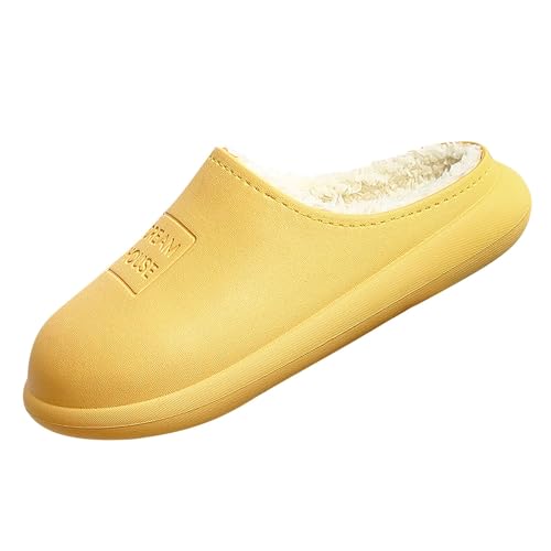 Hausschuhe Damen Geschlossen Hausschuhes Damen Pantoletten Bequem rutschfest Winterschuhe Wasserfest Hauslatschen Für Gummi Badelatschen Slip On Freizeitschuhe Warm Gefüttert Baumwollschuhe von Generisch