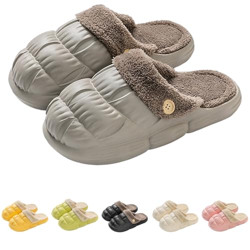 Hausschuhe Damen Geschlossen Leder Hausschuhe-Damen Warm Gefüttert Winterhausschuhe Gefütterte Kuschelhausschuhe Breite Füße Baumwollschuhe rutschfest Filzhausschuhe Elegante Pantoletten Leicht von Generisch