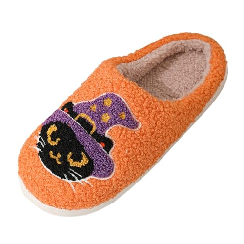 Hausschuhe Damen Geschlossen Rutschfest Winter - Pantoffeln Herren Filzsohle Teddy-Fleece Hauspantoffeln Halloween Bedruckte Haushaltsschuhe Schlupfschuhe Slippers Winterschuhe Hausschlappen von Generisch