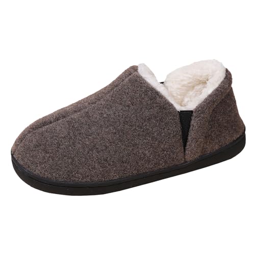 Hausschuhe Damen Geschlossen mit wärmendem Flauschfutter uni Velours Oberfläche Hausschuhe flache Sohle geschlossener Zehen Pantoffeln winterlich weich von Generisch