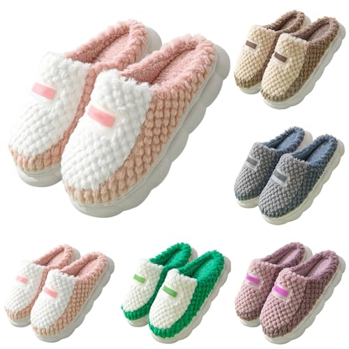 Hausschuhe Damen Herren,Flauschige Damen Plüsch Pantoffeln Aus Memory-Schaum Kariert rutschfeste Sohle Für Schlafzimmer Winter Slippers Weiche Filzpantoffeln Für Drinnen Draußen Mit Fellfutter von Generisch