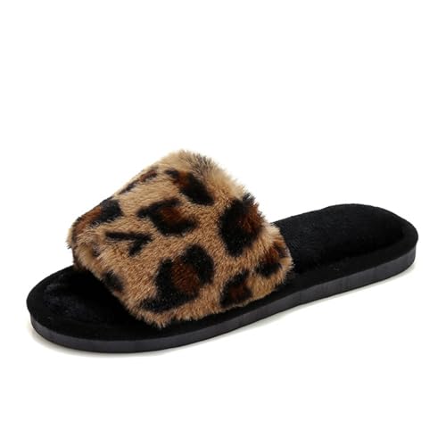 Hausschuhe Damen Herren Frauen Plüsch Offene ZeheBaumwolle Hausschuhe Flache Unterseite Warme Indoor Nicht Slip Hause Damen Schuhe Weite H 39 (Brown, 43) von Generisch