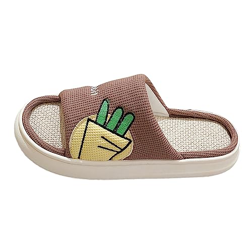 Hausschuhe Damen Herren Indoor-Hausschuhe Leinen mit dicken Sohlen weichem Boden, Bequeme atmungsaktive Paar-Rettich-Leinenhausschuhe mit offener Zehenpartie Geschlossene Herren (Coffee, 42) von Generisch