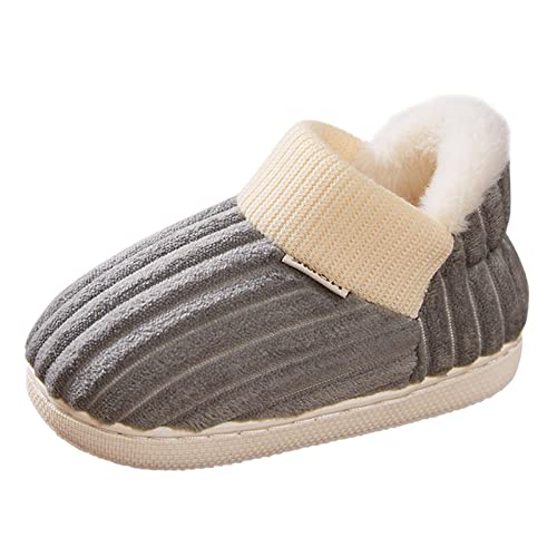 Hausschuhe Damen Herren Kinderhausschuhe Jungen Hausschuhe Baumwolle Bequeme Haushausschuhe Schlafzimmerhaushausschuhe Winter Warme Innenschuhe Weiche Baby Schuhe (Grey, 32 Big Kids) von Generisch