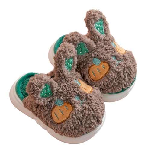 Hausschuhe Damen Herren Mädchen Hausschuhe Winter Warme Flauschige Schuhe Für Kinder Gemütliche Bequeme Weiche Kleinkinder Hausschuhe Mit Niedlichem Kaninchen Erdbeere Design (Brown, 31 Little Child) von Generisch