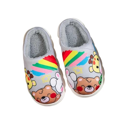 Hausschuhe Damen Herren Mädchen Hausschuhe für Kinder, weiche Hausschuhe mit Tiermuster, bequem, atmungsaktiv, für den Innen- Winterbereich, gemütliche Hausschuhe für Kinder (Grey, 31.5 Little Child) von Generisch