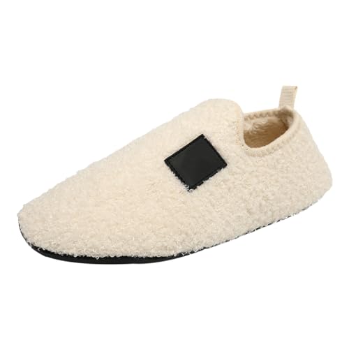 Hausschuhe Damen Herren Männer Damen Paare Winter einfarbig Home Indoor Baumwolle Hausschuhe weichen Boden Paket mit verdickten samt warmen Hausschuhen Winter Schuhe Damen Warm Boots (Beige, 39) von Generisch