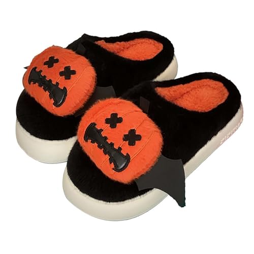 Hausschuhe Damen Herren Mit Weichen Sohlen Plüsch Pantoffeln Die Gruselkürbislaterne Weiche With Memory Foam Wärmeschuhe Slip-On Gästehausschuhe Herbst/Winter Für Innen Außen von Generisch