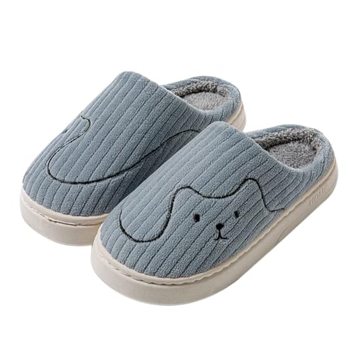Hausschuhe Damen Herren Paare Männer Frauen Slip On Pelzigen Flache Hause Winter Runde Zehe Halten Warme Drucke Hausschuhe Schuhe Schuhe Damen Winter Gefüttert Boots (Blue, 45) von Generisch