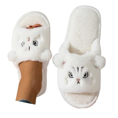 Hausschuhe Damen Herren Plüsch Gefüttert Katze Pantoletten Winter Wärme Cat Slippers Bequem Hausschlappen rutschfeste Filzpantoffeln Weiche Schlupfpantoffeln Weiß 41 von Generisch