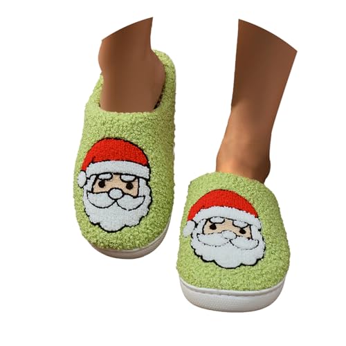 Hausschuhe Damen Herren Weihnachts- Geschlossene Zehenpartie Flache Unterseite Warme Hausschuhe Damen Hohe Schuhe Schwarz (Green, 43) von Generisch