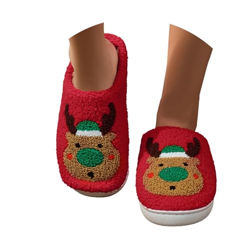 Hausschuhe Damen Herren Weihnachts- Geschlossene Zehenpartie Flache Unterseite Warme Hausschuhe Damen Schuhe Silber Winter (Watermelon Red, 41) von Generisch