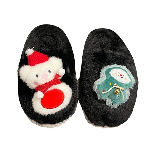 Hausschuhe Damen Herren Weihnachts- Geschlossene Zehenpartie Flache Unterseite Warme Hausschuhe Jeansstoff Schuhe Damen (Black, 37) von Generisch