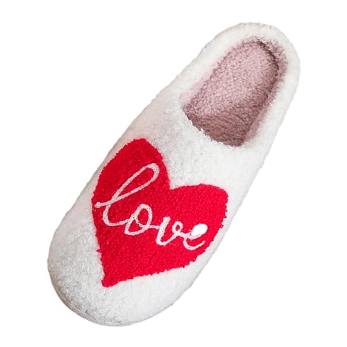 Hausschuhe Damen Herren Winter Valentinstag Baumwolle Hausschuhe Indoor Hause Paar Plüsch Warme Hausschuhe Winter Schuhe Damen Kleiner Absatz (Red, 37) von Generisch