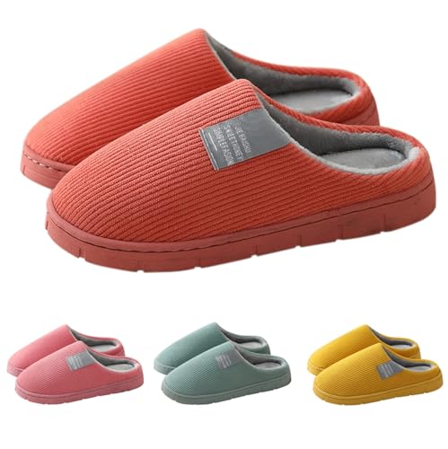 Hausschuhe Damen Herren Winter Warme Waschbar Orthopädische Pantoffeln Bequeme Breite Füße Hallenschuhe Slip on Filzpantoffeln Rutschfeste Slippers mit Warmem Plüschfutter fluffy slippers Rot 39 von Generisch
