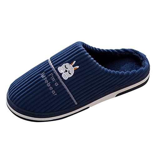 Hausschuhe Damen Herren Winter Waschbar Orthopädische Pantoffeln Bequeme Breite Füße Hallenschuhe Slip on Filzpantoffeln Rutschfeste Slippers Warmem Plüschfutter bequeme pantoletten damen Marine 44 von Generisch
